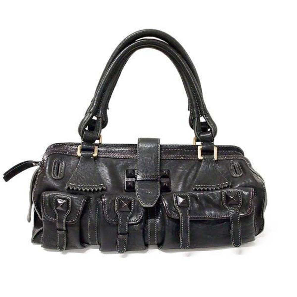 Chloe Studded Leather Padlock Handbag Black